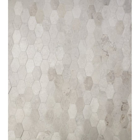 Mini hexagone de pierre couleur blanc sur trame 25x37cm salle de bain cuisine mox kanawa