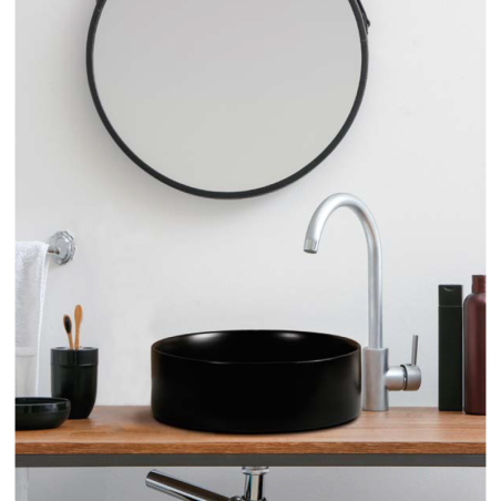 Vasque en céramique émaillée noir ronde diamètre 40cm hauteur 13cm moxnaya black salle de bain