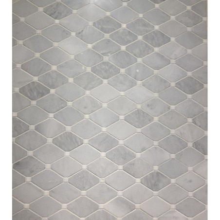 Mini hexagone de pierre gris cabochon blanc  sur trame 24.2x23.8cm salle de bain mox lys gris