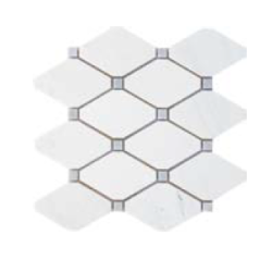 Mini hexagone de pierre blanc cabochon gris brillant sur trame 24.2x23.8cm salle de bain mox lys marfil