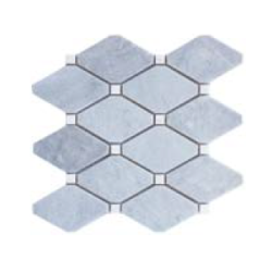 Mini hexagone de pierre gris cabochon blanc brillant sur trame 24.2x23.8cm salle de bain mox lys gris