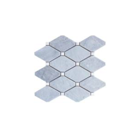 Mini hexagone de pierre gris cabochon blanc brillant sur trame 24.2x23.8cm salle de bain mox lys gris