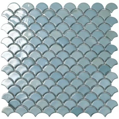 Emaux de verre écaille de poisson turquoise brillant brillant 36x29mm sur trame 30x30cm, sol et mur, vdxsoul 6001S