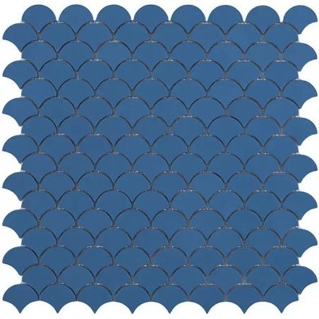 Emaux de verre écaille de poisson bleu mat 36x29mm sur trame 30x30cm, sol et mur vdxsoul 6104S