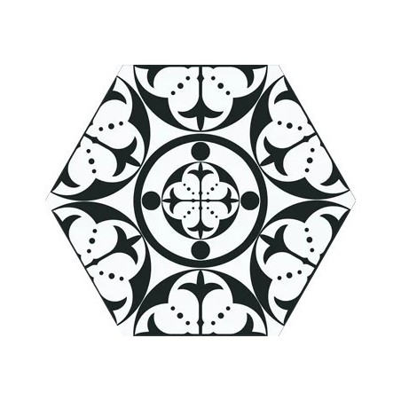 Carrelage décoré hexagone tomette noir et blanc mat, sol et mur,  28.5x33cm realcarnaby black