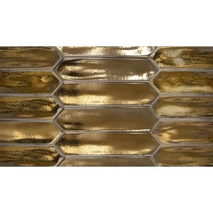 Carrelage navette hexagone bosselé en creux doré nuancé satiné 5x25x0.9cm, eqxlance gold