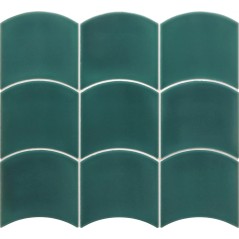 Carrelage vague vert foncé brillant 12x12x0.9cm, eqxwave teal grass