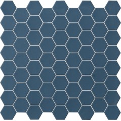 Mosaique hexagonale tomette sol et mur bleu mat 4.3x3.8cm sur trame 31.6x31.6cm terx hexamat aegean blue