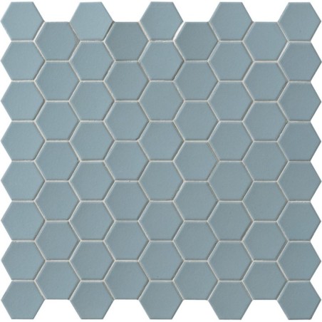 Mosaique hexagonale tomette sol et mur bleu clair mat 4.3x3.8cm sur trame 31.6x31.6cm terx hexamat azuremist