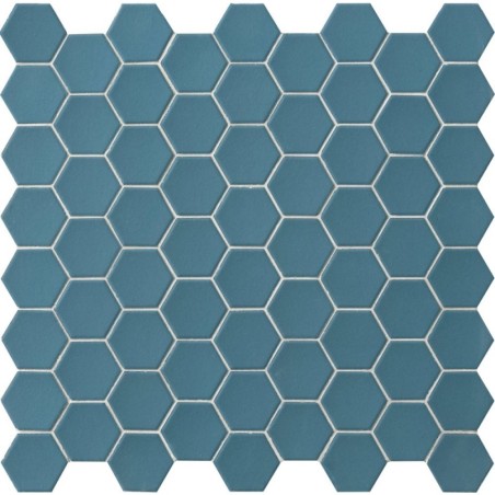 Mosaique hexagonale tomette sol et mur bleu mat 4.3x3.8cm sur trame 31.6x31.6cm terx hexamat bluecadet