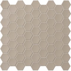 Mosaique hexagonale tomette sol et mur taupe mat 4.3x3.8cm sur trame 31.6x31.6cm terx hexamat dutchwhite