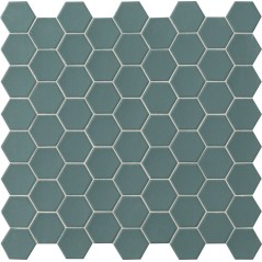 Mosaique hexagonale tomette sol et mur vert mat 4.3x3.8cm sur trame 31.6x31.6cm terx hexamat laurelgreen