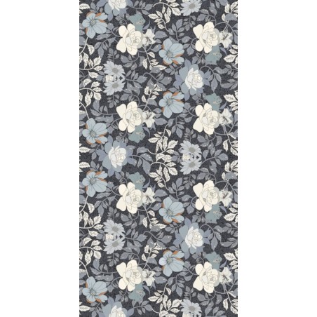 Carrelage décor fleur bleu et blanc sur fond bleu mat mur et sol salle de bain 60x120 rectifié,  santajardin 06