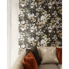 Carrelage décor fleur sur fond noir mat mur, et sol salle de bain, 60x120 rectifié,  santajardin 07