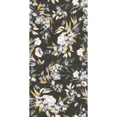 Carrelage décor fleur sur fond noir mat mur, et sol salle de bain, 60x120 rectifié,  santa jardin 07