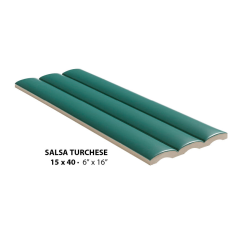 Carrelage baton arrondi en relief vert turquoise satiné ingélif pour le mur et la façade 15x40cm natucsalsa turchese