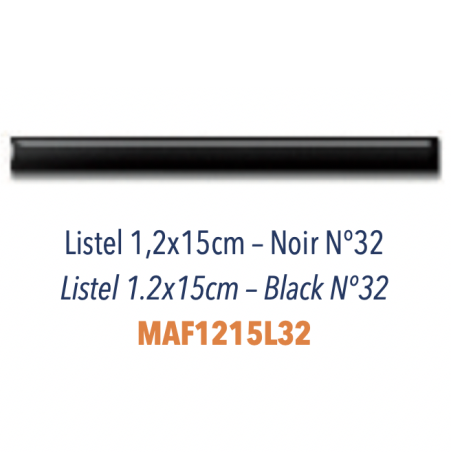 Listel demi rond émaillé 1.5x15cm noir brillant Dif épaisseur 6mm