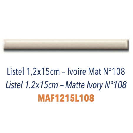 Listel demi rond émaillé 1.5x15cm ivoire mat Dif épaisseur 6mm