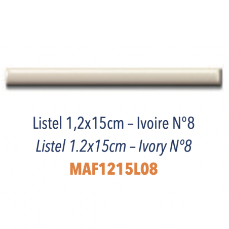 Listel demi rond émaillé 1.5x15cm ivoire brillant Dif épaisseur 6mm