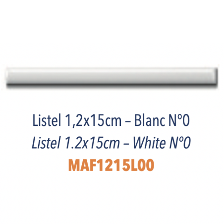 Listel demi rond émaillé 1.5x15cm blanc brillant Dif épaisseur 6mm