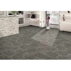 Carrelage effet bois peint en gris vieilli interieur exterieur R11,  sol et mur navette, hexagone, rectangle natucretro cendre