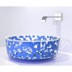 Vasque en cristal décorée en bleu à poser damètre 399mm hauteur 146mm gdxmarea bleu ciel MAREAK39SBL