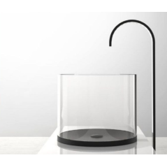 Vasque ronde en cristal base en resine noir mat à poser diamètre 367mm, hauteur 146mm et 300mm gdxxtreme black mat
