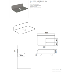 Console en métal noir, gris et taupe largeur 100cm 2551 pour vasque scaxglam 56x38cm 1802
