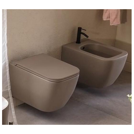 Toilette wc suspendu en céramique émaillée blanc, noir, bleu, vert, rose, gris taupe avec abattant scaxteorema 5126/TW