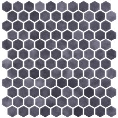 Emaux de verre hexagonal gris foncé mat D:3.175cm sur plaque de 30.1x29cm onxstoneglass antracite