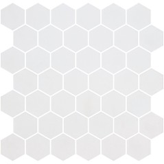 Mosaique de verre hexagonal grand format blanc mat D: 5.16cm antidérapant R11 onxxl natureglass white