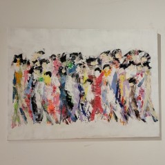 Peinture moderne, tableau contemporain figuratif, acrylique sur toile 100x73cm intitulée: foule sur fond blanc
