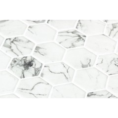 Mosaique de verre hexagonal grand format marbre blanc mat D: 5.16cm antidérapant R11 onxxl fosco matte