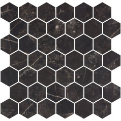 Mosaique de verre hexagonal grand format marbre noir veiné mat D: 5.16cm  R11 onxxl  coimbra