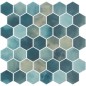 Mosaique de verre hexagonal grand format bleu nuancé satiné D: 5.16cm onxxl cotto yadel