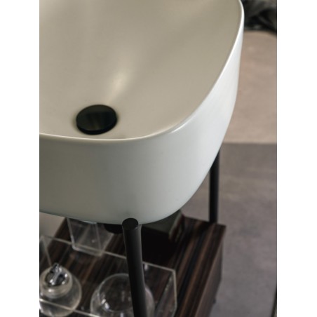 Meuble console de salle de bain structure métal L44cm H90cm P43cm avec tiroir en bois et vasque céramique scaxdiva 1