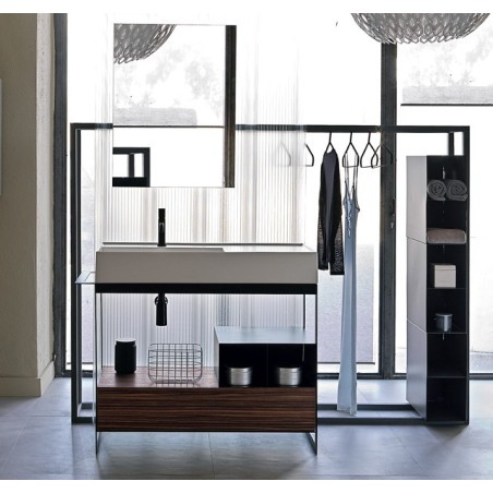 Meuble console de salle de bain metal noir L:109cm et tiroir en bois 89 avec une vasque rectangulaire blanc mat scaxsolid3