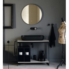 Meuble console de salle de bain metal noir L:109cm hauteur 90cm avec une vasque ovale noir mat à poser scaxsolid4