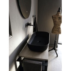 Meuble console de salle de bain metal noir L:109cm hauteur 90cm avec une vasque ovale noir mat à poser scaxsolid4