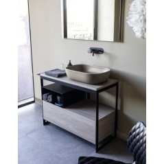 Meuble console de salle de bain metal noir L:109cm hauteur 90cm avec une vasque ovale noir mat à poser scaxsolid4