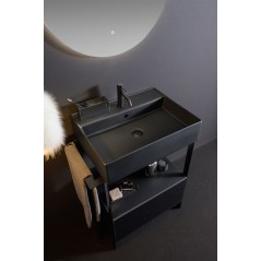 Meuble de salle de bain en métal noir avec une vasque noir mat et un tiroir noir  69x43.5cm hauteur 90cm scaxsolid22
