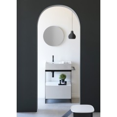Meuble de salle de bain en métal noir avec une vasque blanc mat et un tiroir blanc  69x43.5cm hauteur 90cm scaxsolid23