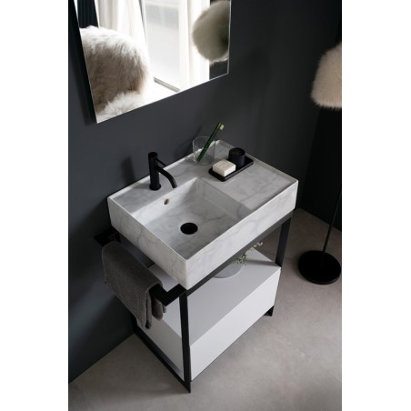 Meuble de salle de bain métal noir, une vasque effet marbre blanc et un tiroir blanc  69x43.5cm hauteur 90cm scaxsolid25