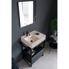 Meuble de salle de bain métal noir, une vasque effet marbre beige et un tiroir noir  69x43.5cm hauteur 90cm scaxsolid26