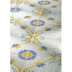 Carrelage décor courone de fleurs bleu, jaune et blanc, brillant, sol et mur, 34x34cm savmed nérano