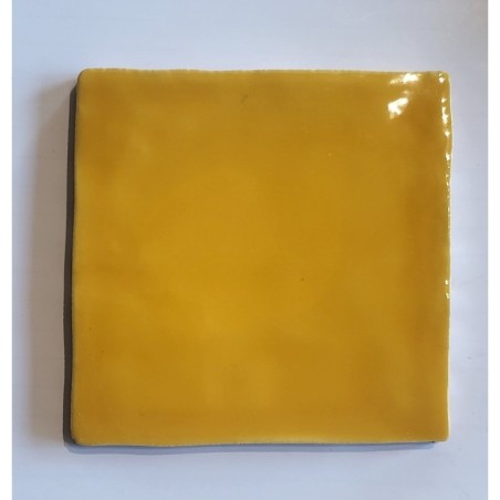 Carrelage effet zellige marocain fait main jaune brillant 10x10cm estix cadaques ocre