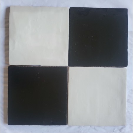 Carrelage effet zellige marocain fait main damier noir et blanc mat 13x13cm pour le mur estix sevilla