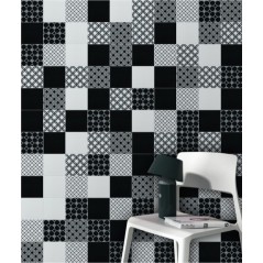 Carrelage imitation carreau ciment terrasse de piscine décor noir et blanc antidérapant R11 20x20cm  estix évoque bella