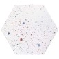 Carrelage hexagone effet terrazzo fond blanc mat grand format rectifié 56x48.3cm, sol et mur realconfeti white