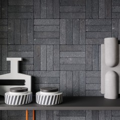 Carrelage imitation zellige effet matière pierre de lave anthracite mat, mur, 5x20cm rectifié santatetrix block dark